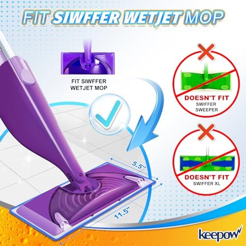 KEEPOW Microfiber Mop Pads - Swiffer Wet Jet Refill Reusable Pack of 3