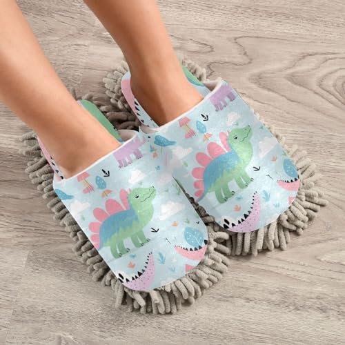 Bulletgxll Dinosaur Pattern Mop Slippers for Men Women - M