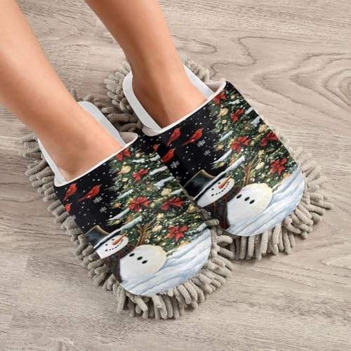 RunningBear White Black Snowman Mop Slippers for Home Cleaning