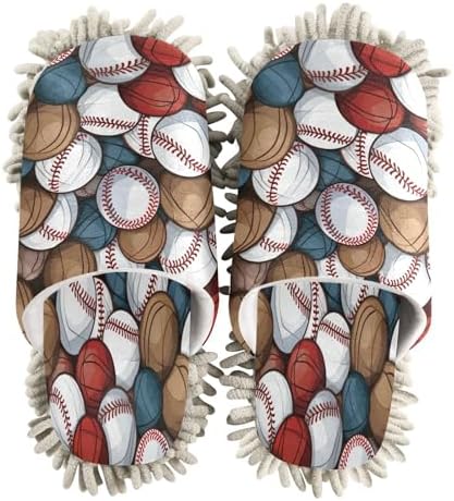 Bulletgxll Baseball Pattern Microfiber Cleaning Slippers - L
