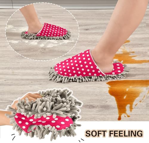 FLildon Microfiber Cleaning Slippers Red White Polka Dots Washable Mop Shoes