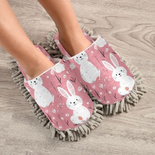 Bulletgxll Cute Rabbits Mopping Slippers Washable