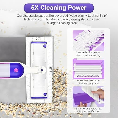 Kamitaly 32 Count Swiffer Power Mop Refills 14-Layer Multi-Surface Replacement Pads