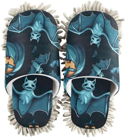 FLildon Microfiber Cleaning Slippers for Men Women Halloween Pumpkins Bats