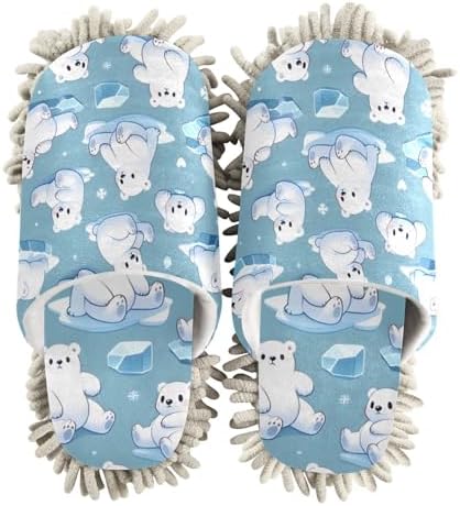 FLildon Microfiber Cleaning Slippers Polar Bears Mop Shoes