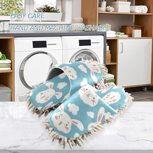 Bulletgxll Rabbit with Clouds Mop Slippers