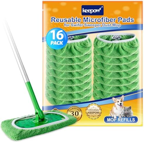 KEEPOW Reusable Wet Pads for Swiffer Mop 16 Pack