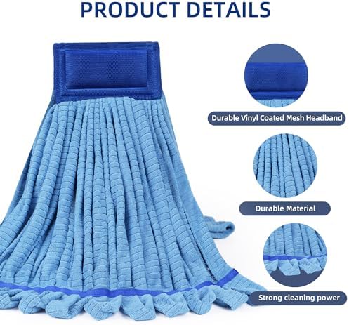 DRKLEAN 6 Pack Large Microfiber Tube Mop Heads - Blue