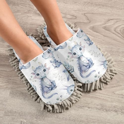 Zhirexin Cute Cartoon Water Dragon Microfiber Mop Slippers