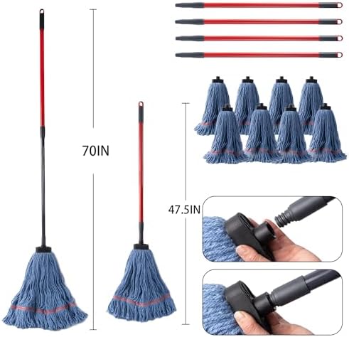 Heavy Duty Wet Mop with Screw Handle - 4 Sets