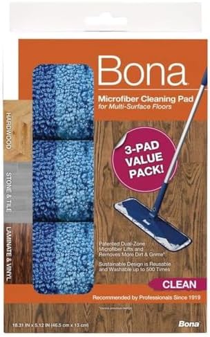 Bona Microfiber Mop Pad Blue 512 x 1831 in Pack of 3