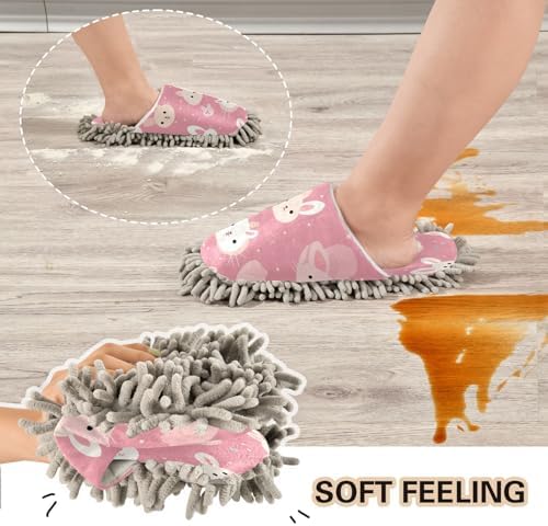 Bulletgxll Pink Bunnies Cleaning Mop Slippers