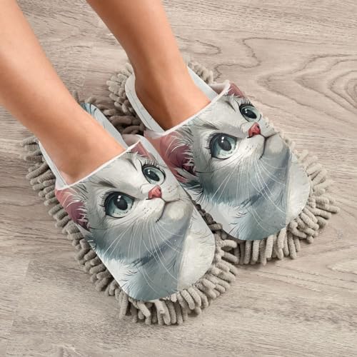 Bulletgxll Cartoon Cat Mopping Slippers Washable