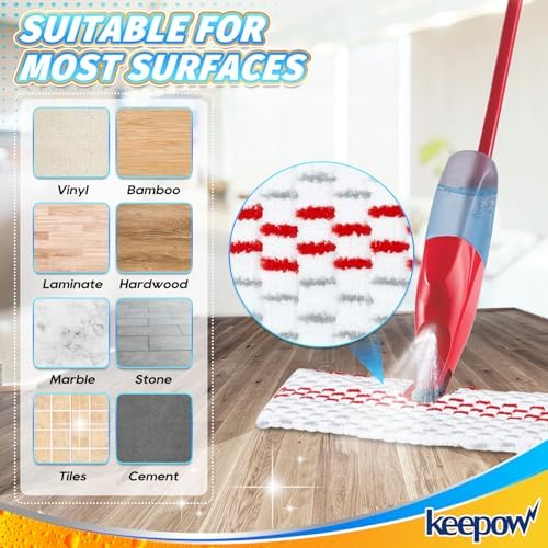 KEEPOW Microfiber Spray Mop Pads 3-Pack Refill