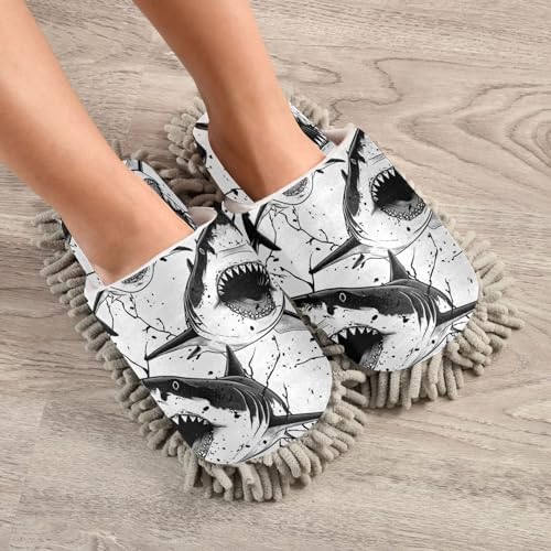 Bulletgxll Shark Pattern Microfiber Cleaning Slippers - L