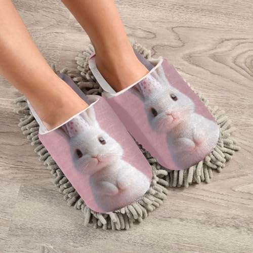 FLildon Microfiber Mopping Slippers with Bunny Hat Size M