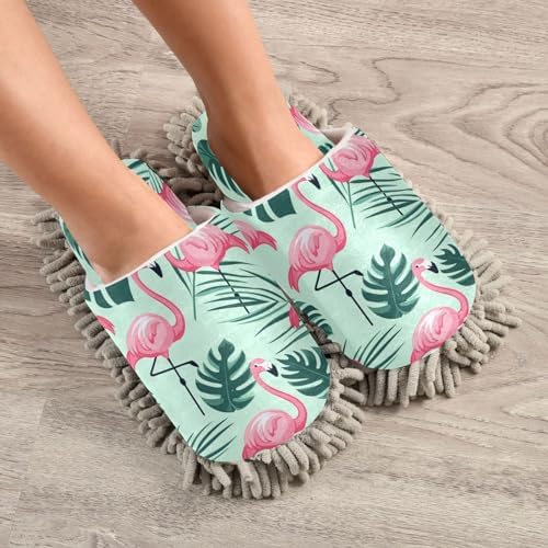 Bulletgxll Pink Flamingo Mop Slippers Washable