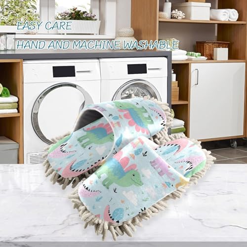 Bulletgxll Dinosaur Pattern Mop Slippers for Men Women - M