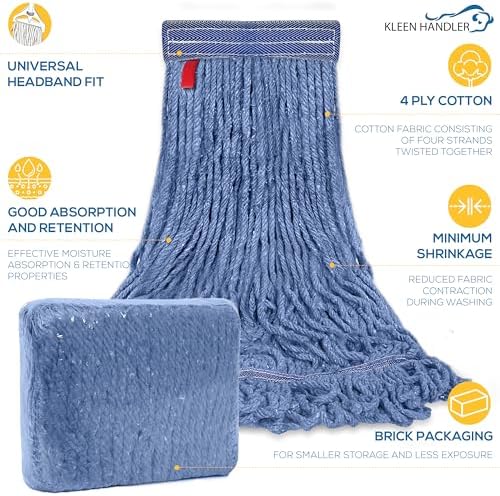 KLEEN HANDLER Blended Loop Mop Head 3-Pack Blue 24 Oz