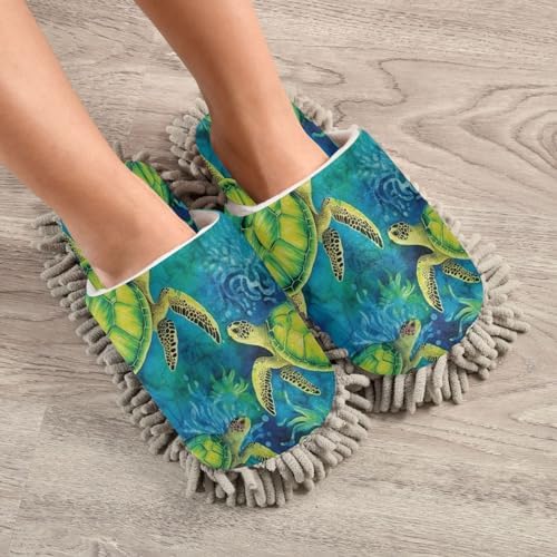 Green Sea Turtle Microfiber Mopping Slippers - M Size