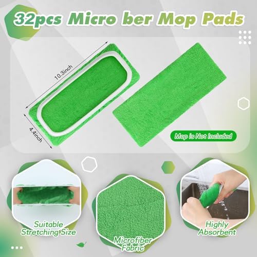 32 Pcs Reusable Microfiber Mop Pads for Swiffer Green