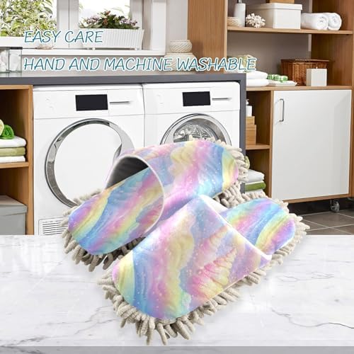 Bulletgxll Rainbow Snowflakes Microfiber Cleaning Slippers - L