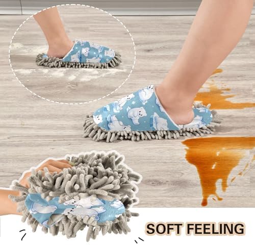 FLildon Microfiber Cleaning Slippers Polar Bears Mop Shoes