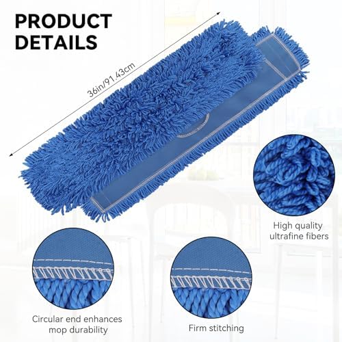 BeiLan 36 Inch Dust Mop Head Replacement - 6 Pack Blue