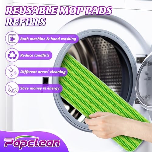 PAPCLEAN Microfiber PowerMop Pads 5 Pack Reusable
