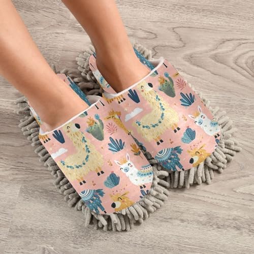 Bulletgxll Playful Llama Mop Slippers - M