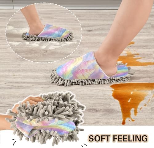 Bulletgxll Rainbow Snowflakes Microfiber Cleaning Slippers - L
