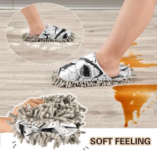Bulletgxll Shark Pattern Microfiber Cleaning Slippers - L