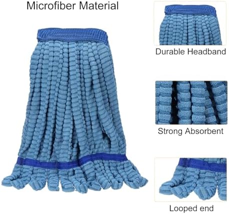 MECCANIXITY Commercial Mop Head Replacement - 10 Oz 335 Inch Microfiber Blue
