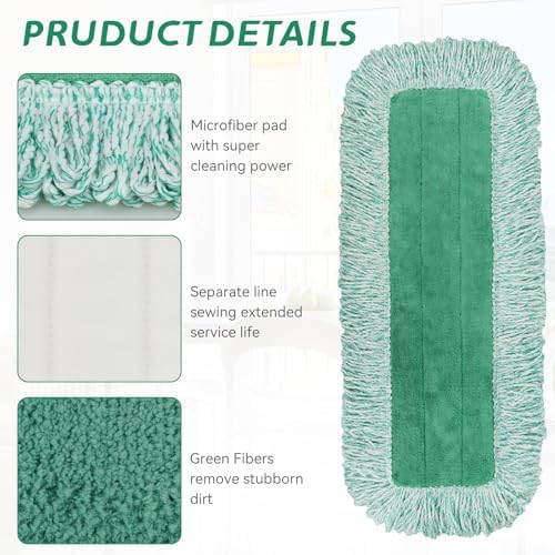 BeiLan Commercial Dust Pad Refill 6 Pack Green Microfiber for Rubbermaid