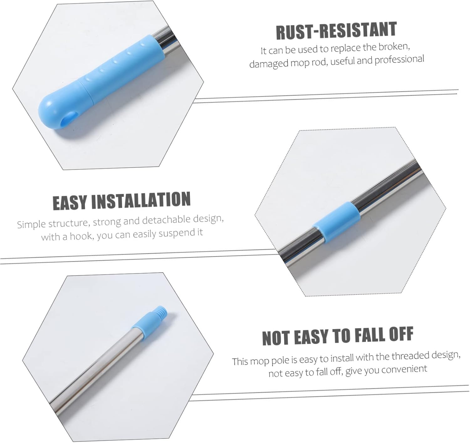 Ipetboom 1set Detachable Stainless Steel Mop Rod Replacement