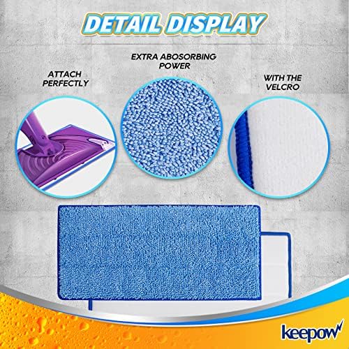 KEEPOW Microfiber Mop Pads - Swiffer Wet Jet Refill Reusable Pack of 3