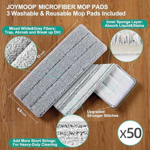 JOYMOOP Replacement Mop Pads 13inch Microfiber 50 Pack - Grey Stripe