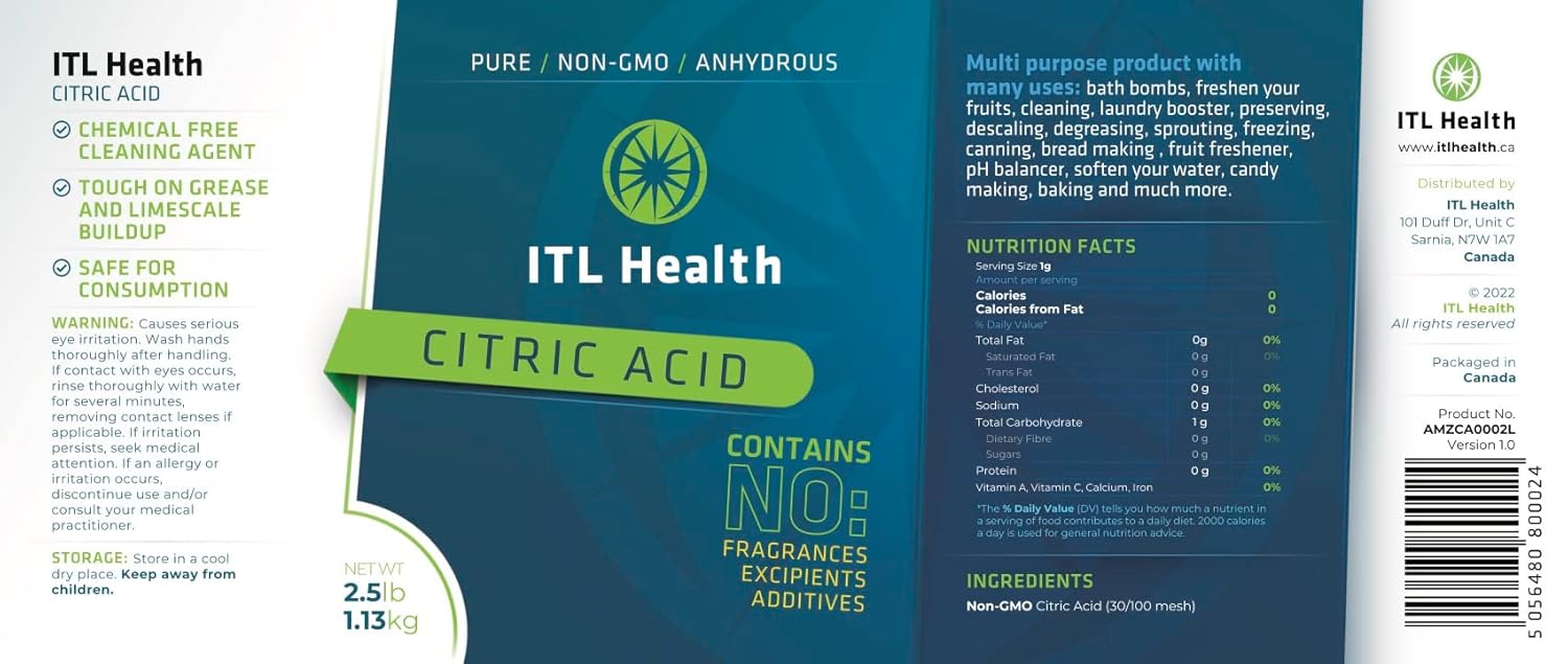 Mag365 Non-GMO Citric Acid 1kg Recyclable Tub