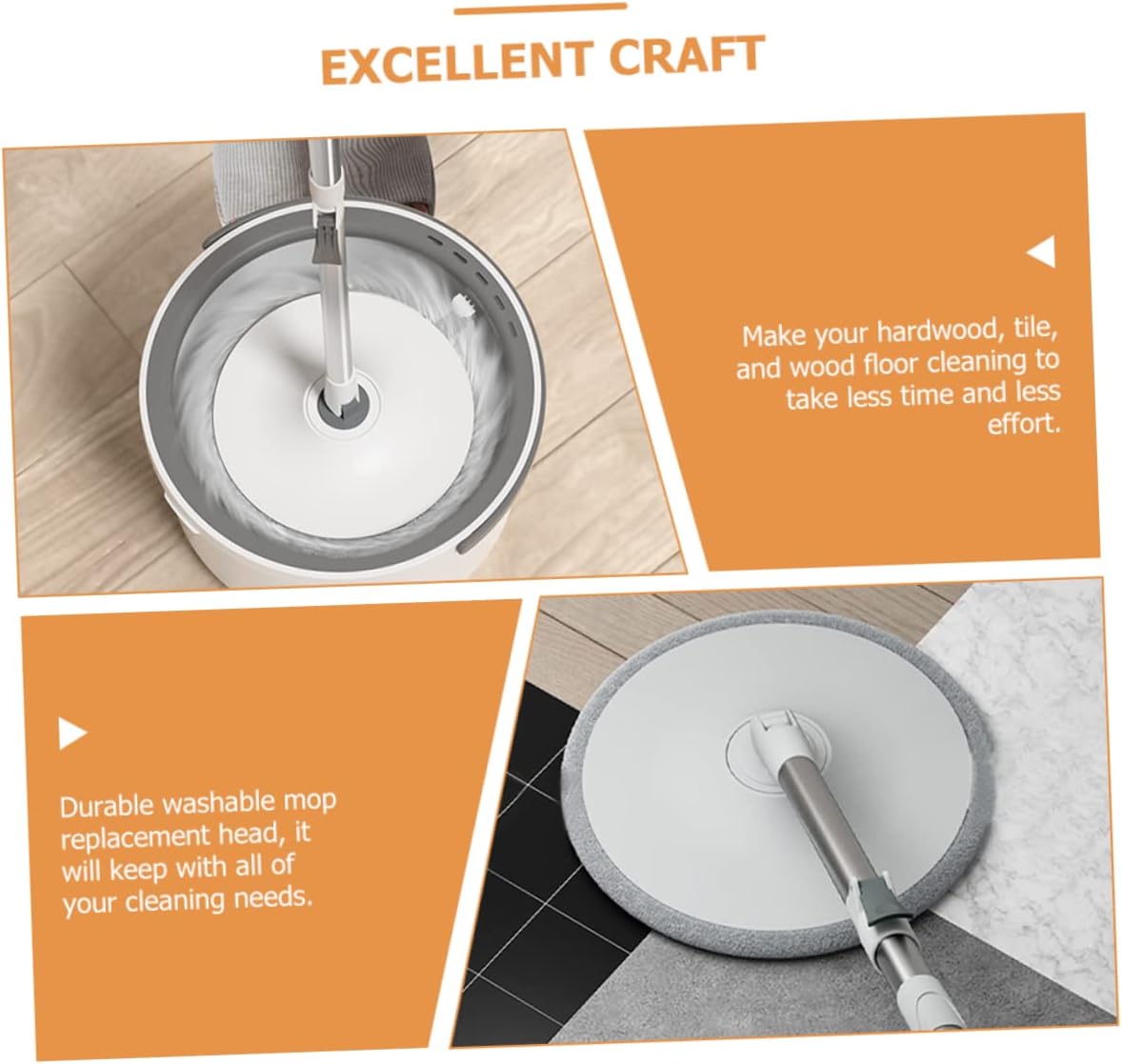 2Pcs Round Mop Replacement Heads for Hardwood Tile Floors
