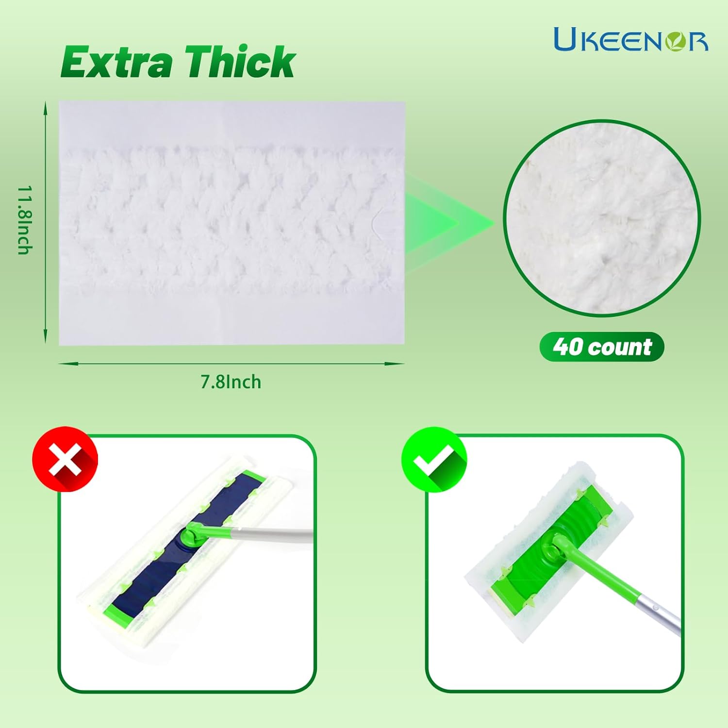 UKEENOR Heavy Duty Pet Dry Mop Refills 40 Count 78x118