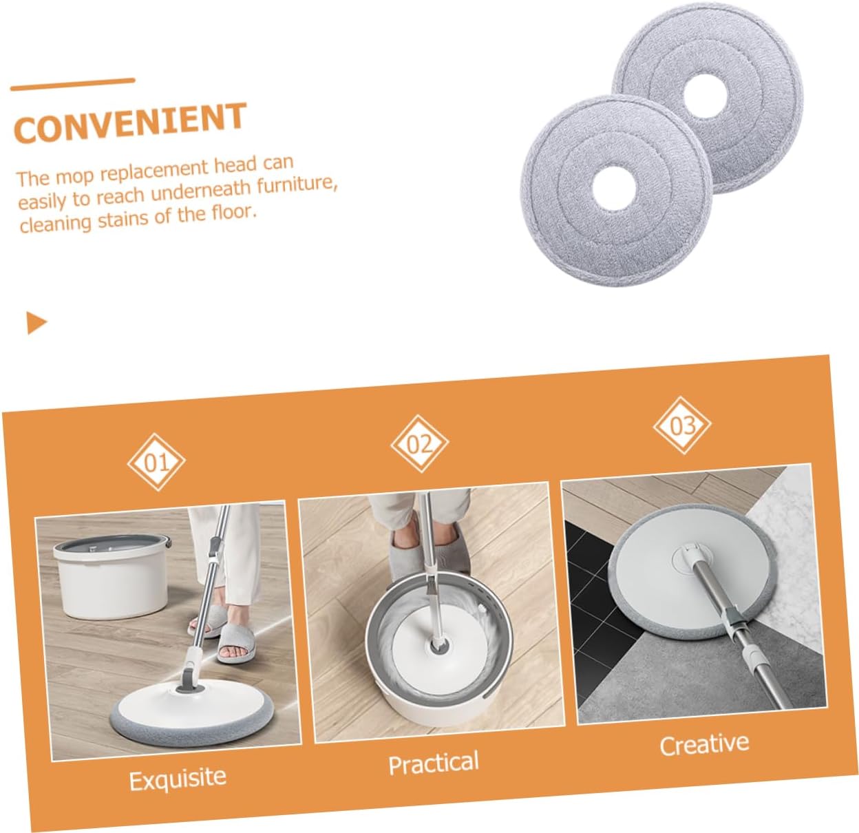 Ipetboom 2pcs Round Mop Refill for Hardwood Tile Floors