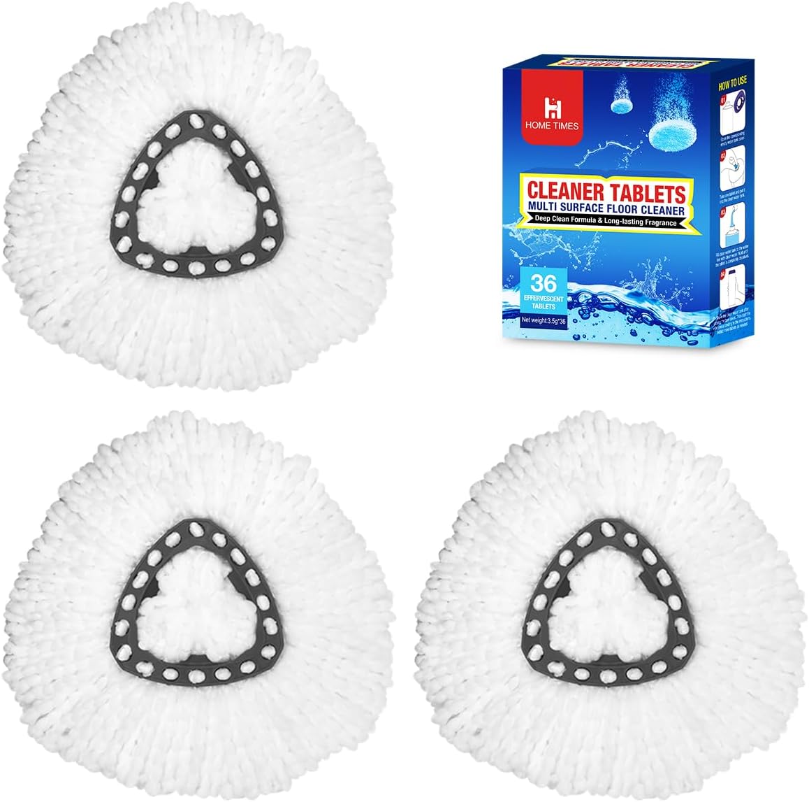 Home Times 3 Pack Mop Head Refills with 36 Cleaning Tablets
