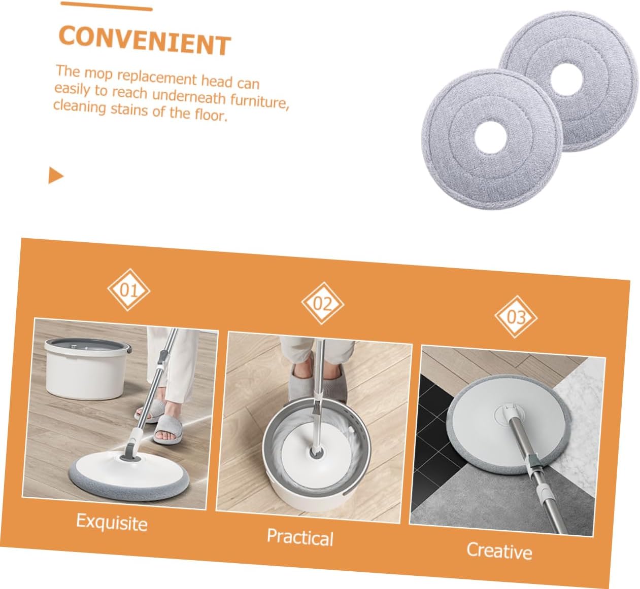 2pcs Easy Clean Mop Head Refills for Household Commercial Use
