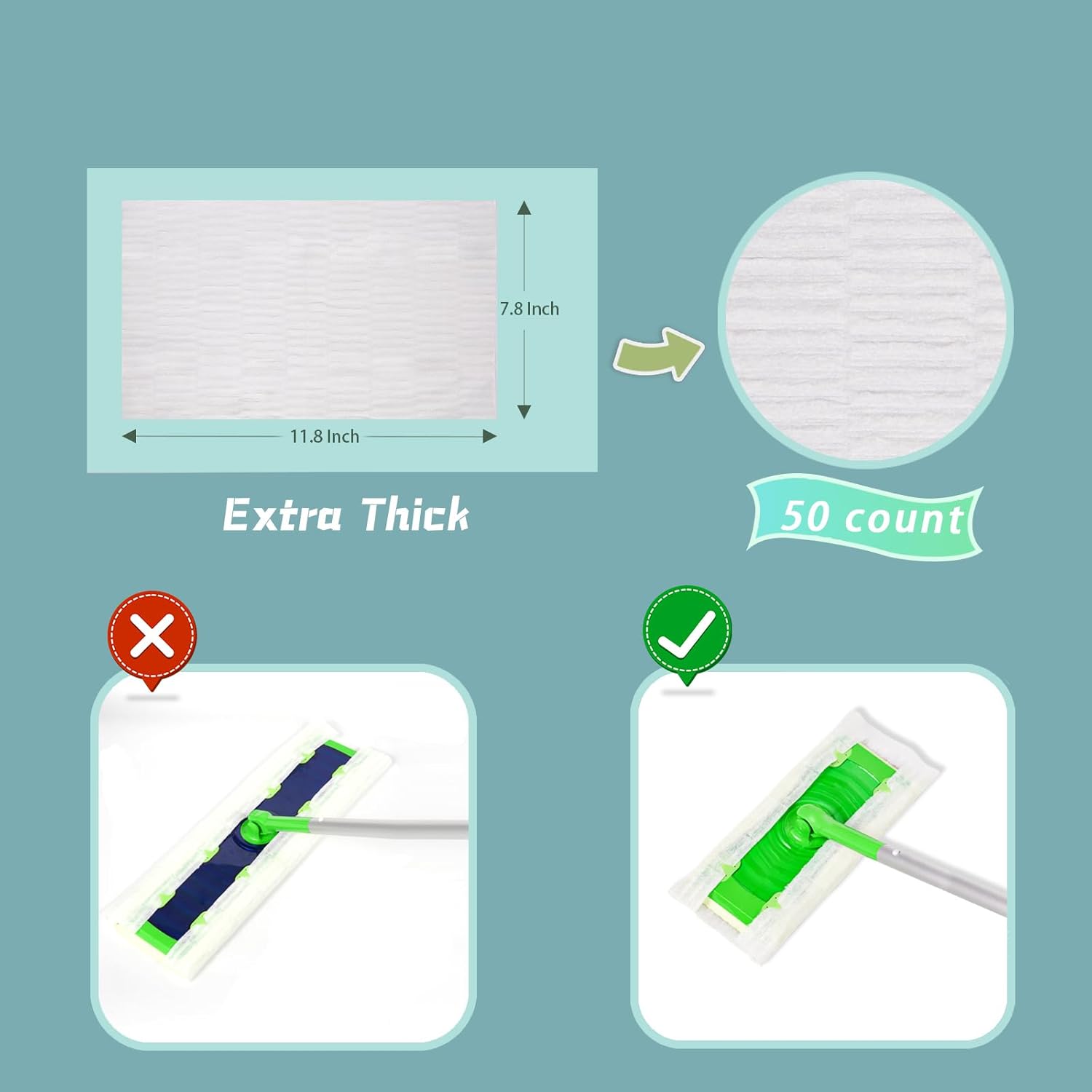 UKEENOR 50 Count Dry Mop Refills 78x118 Inch Extra Thick