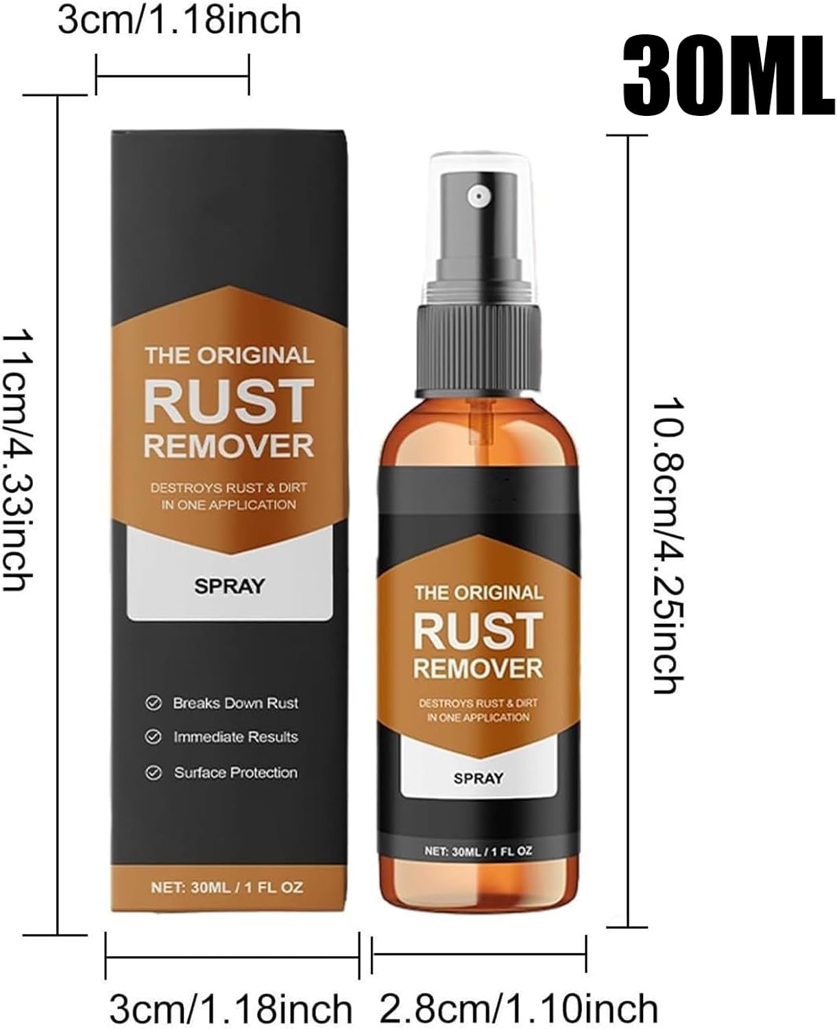 Car Rust Remover Spray 30ml for Metal and Concrete Cleaning