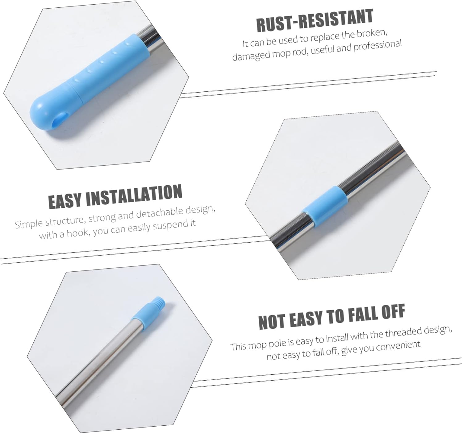 PACKOVE 1set Stainless Steel Mop Rod Replacement Retractable