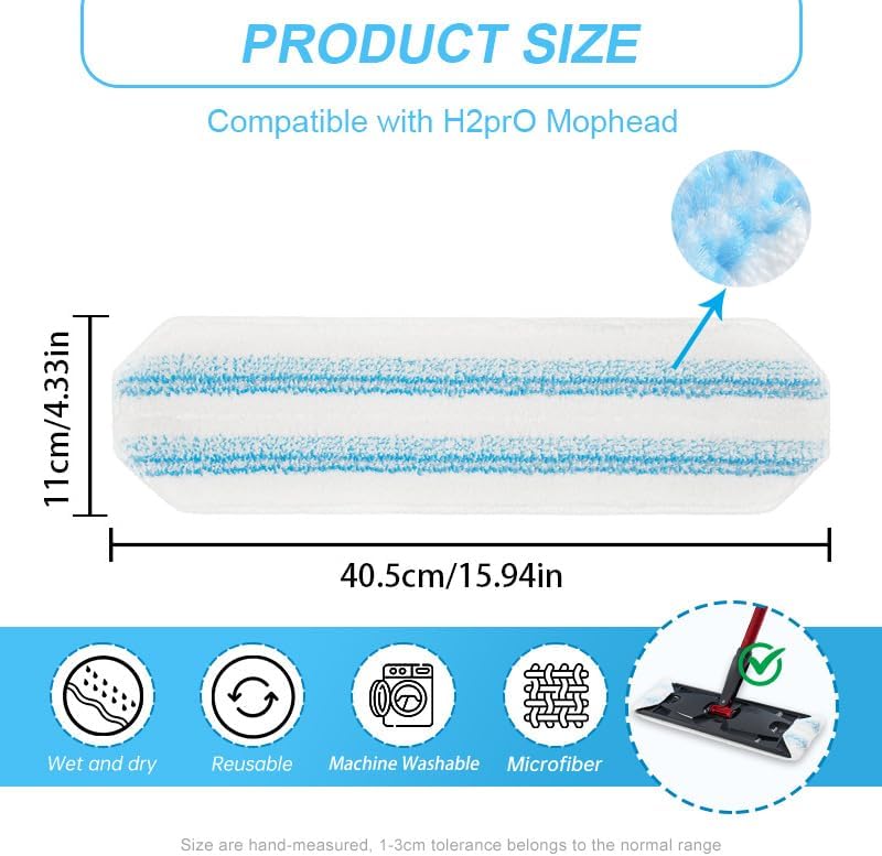 Rinakou 2 Pack Reusable Mop Pads for H2prO System