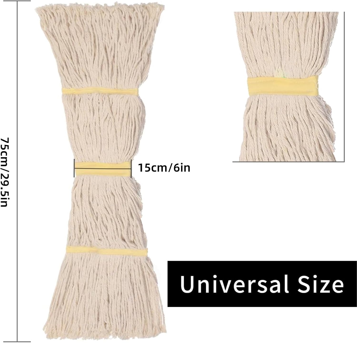 KLHB-YF Special White Coarse Cotton Yarn Mop Head 6 Pack
