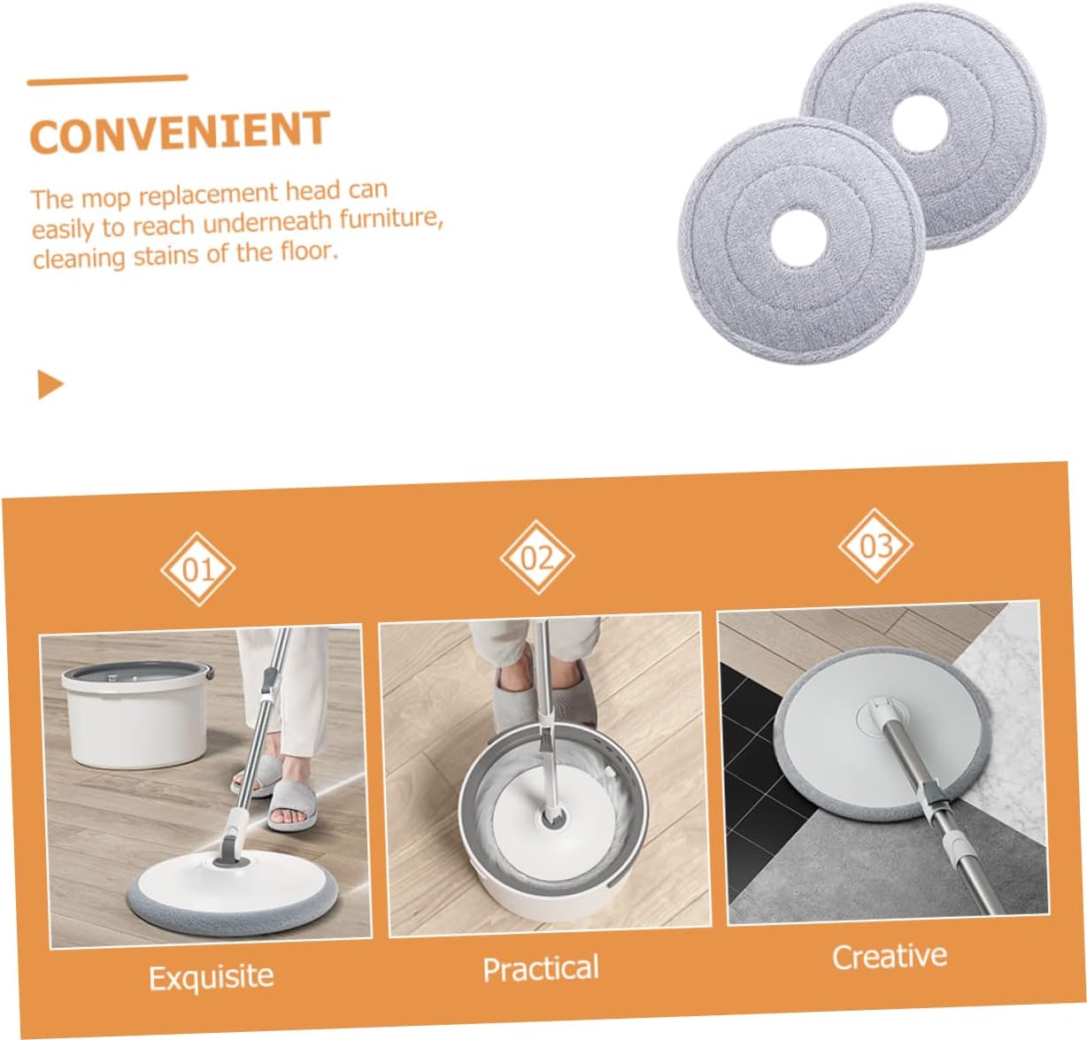 2Pcs Round Mop Replacement Heads for Hardwood Tile Floors