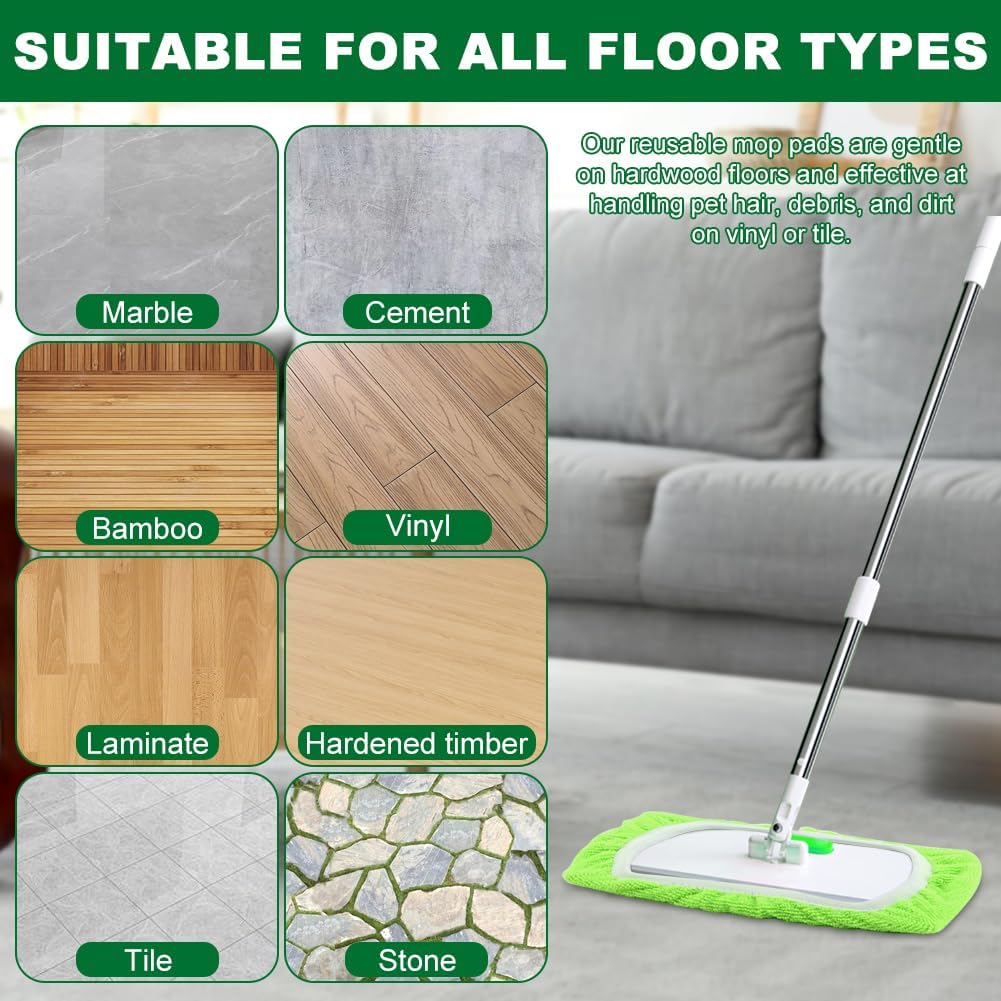 4Pcs Reusable Microfiber Mop Pads for Floor Cleaning